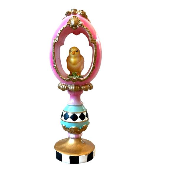 Bunny Boulevard Egg On A Pedestal With Baby Chick Figurine Easter Decor New